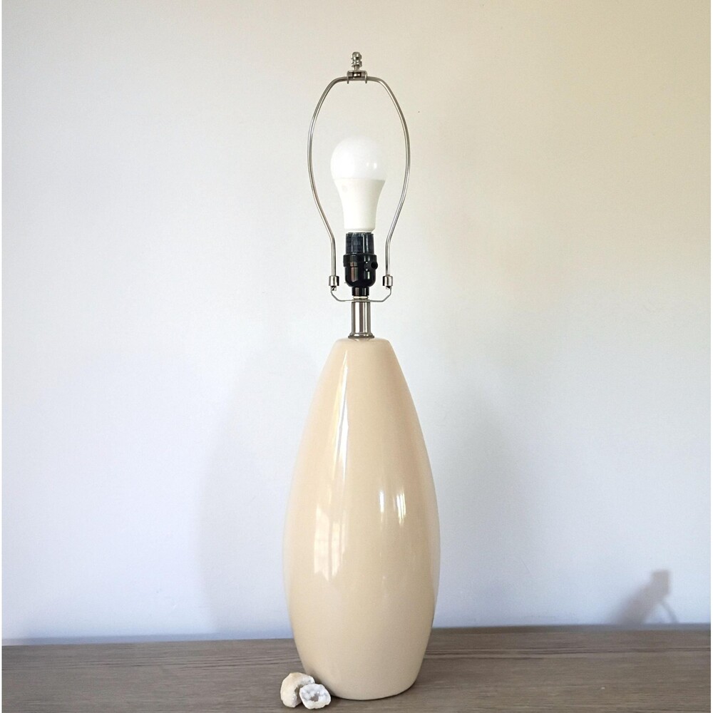 Vintage Beige Ceramic Table Lamp, Tall Tan Lamp